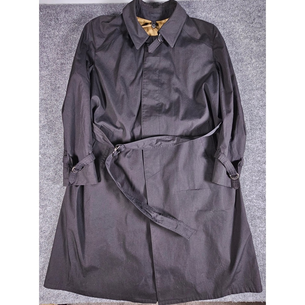 VTG Pierre Cardin Black Buttoned Belted Removable Liner Trench Coat USA 44
